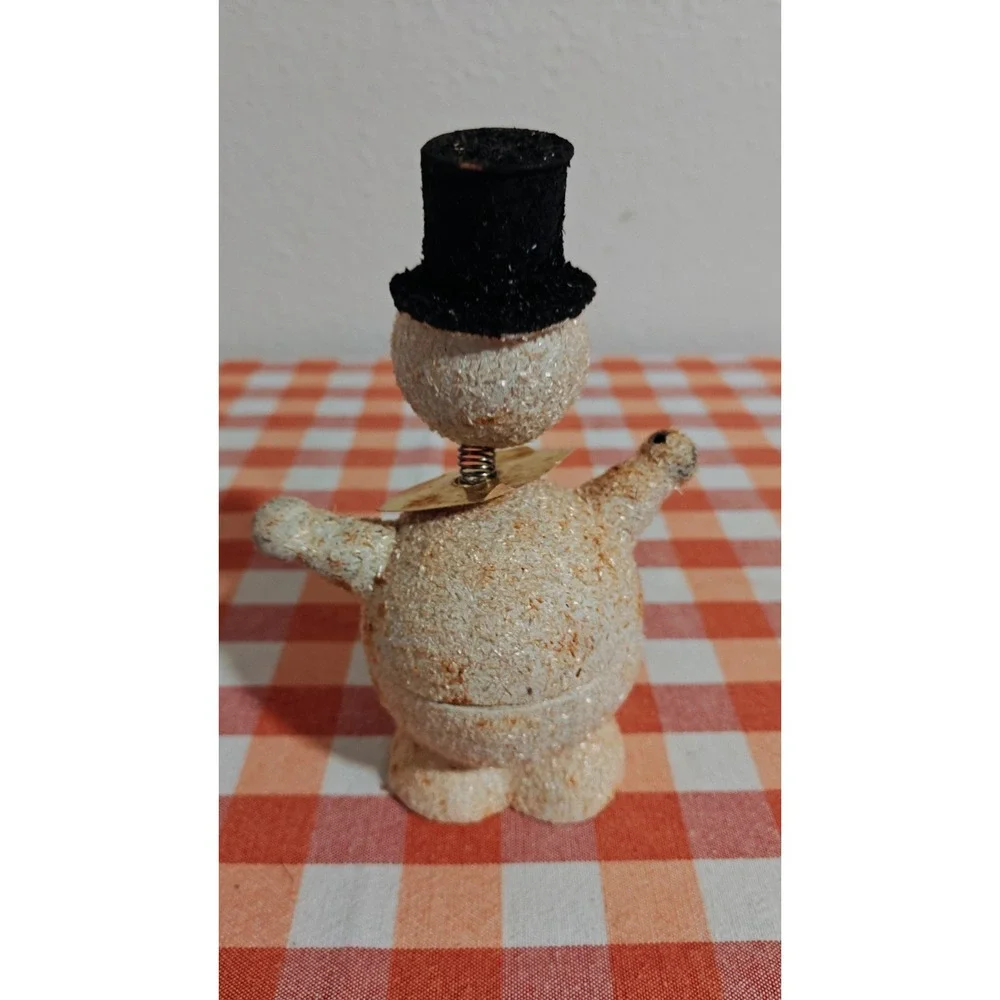 VINTAGE Paper Mache‎ Snowman West GERMANY Candy Holder cardboard mica 1930s